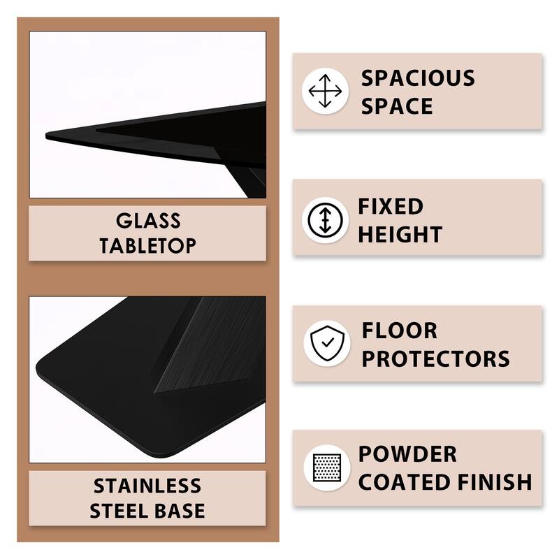 Voren Dining Table with Stone or Glass Tabletop in Black Steel Base