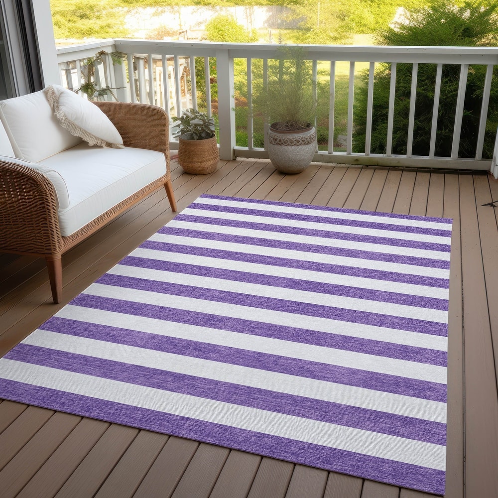 Machine Washable Indoor/ Outdoor Cabana Striped Chantille Rug