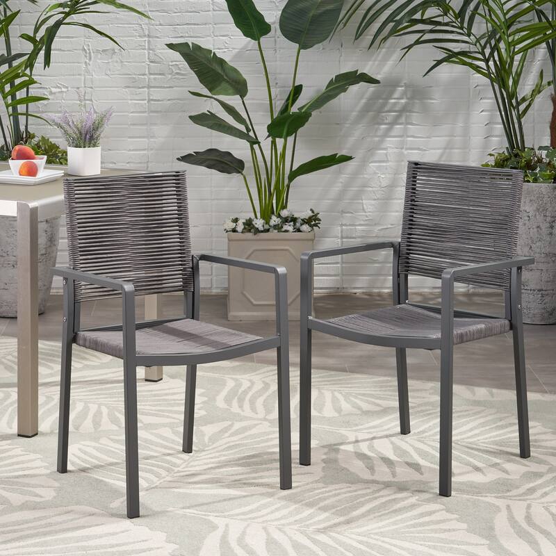Outdoor Modern Dining Chairs Set of 2, All-Weather Rope Dining Chairs with Aluminum Frame for Dining Room