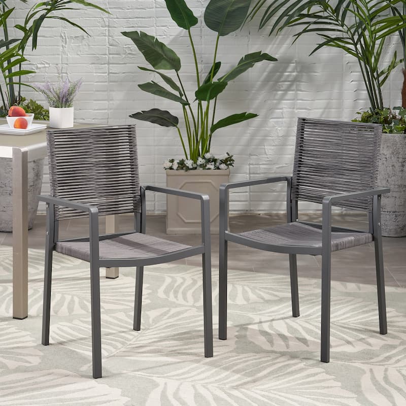Patios Aluminum Dining Chair Set of 2, Rope Weave Chair - Dark Grey