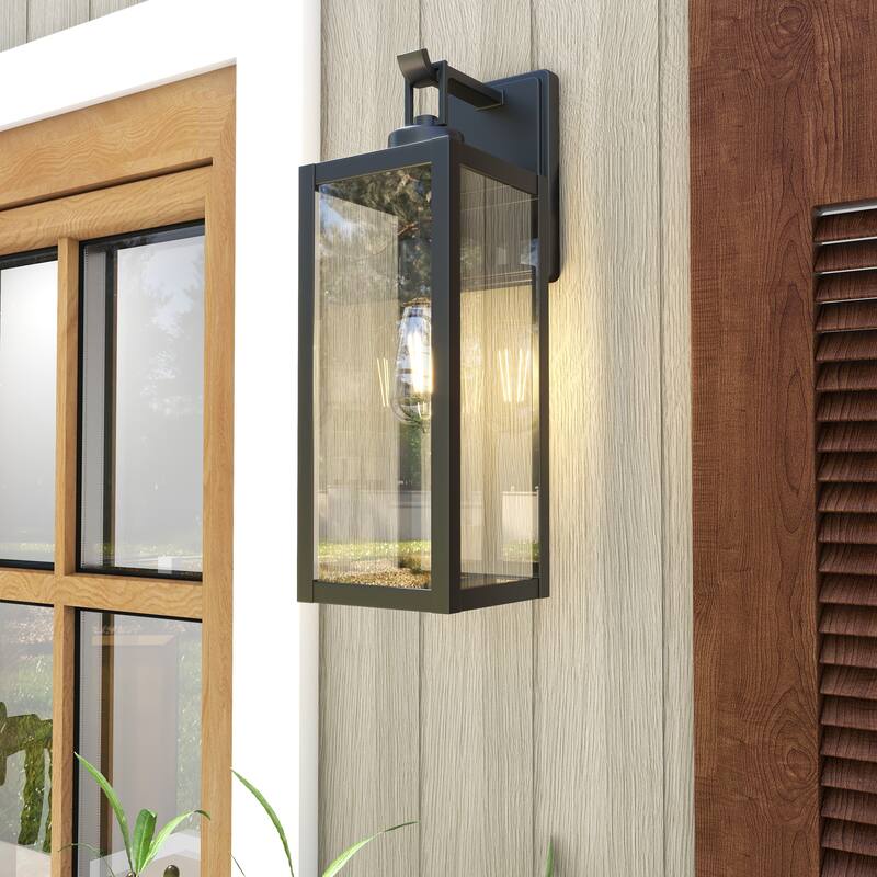 4 Pack 1-Light Matte Black Modern Outdoor Wall Lantern