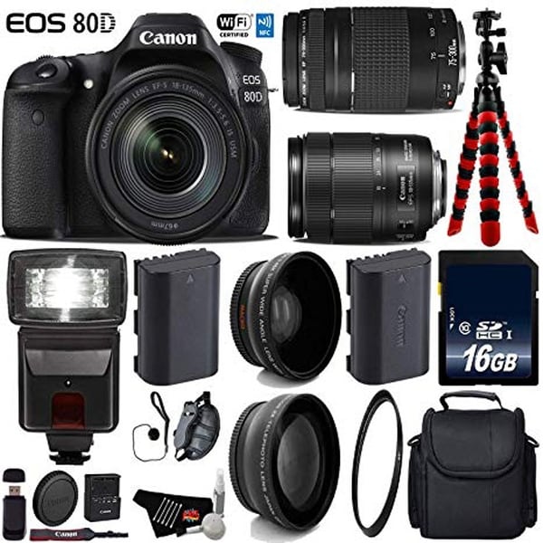 Canon EOS 80D DSLR Camera with 18-135mm is STM Lens & 75-300mm III Lens + Flash + Card Reader bundle - Intl Model. Opens flyout.