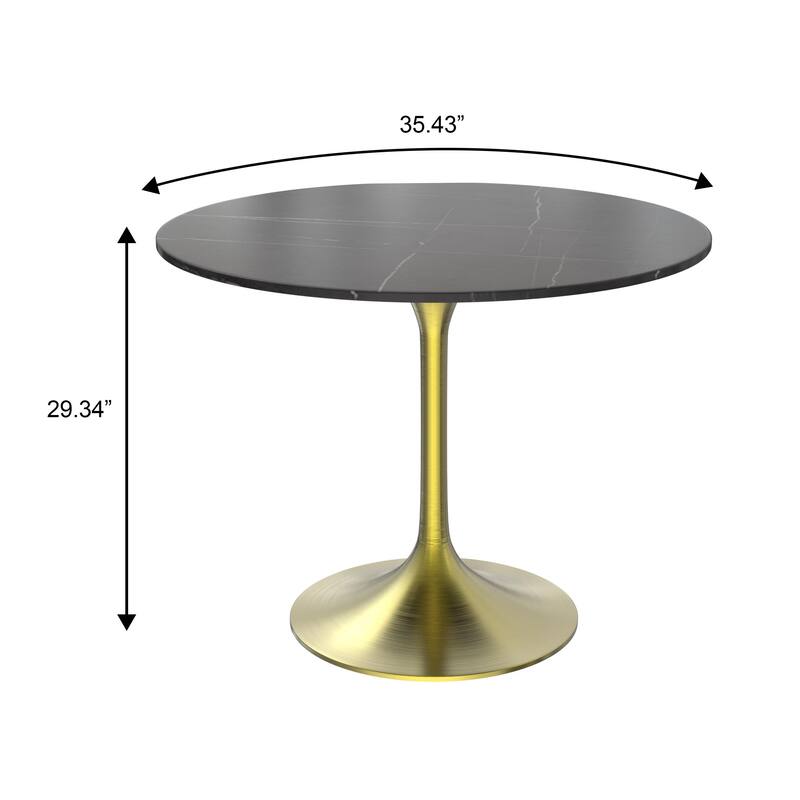 Verve 36" Modern Contemporary Sintered Stone Tabletop Round Accent Dining Table with Brushed Gold Stainless Steel Base for Home
