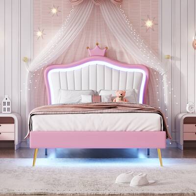 Upholstered Bed Frame with LED Lights