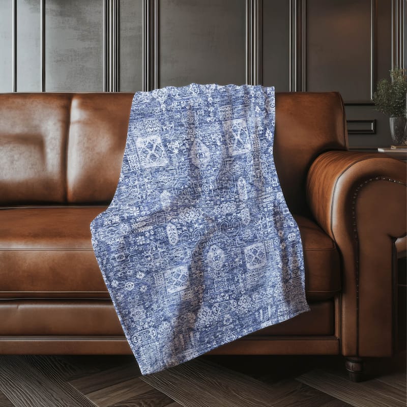 Premium Machine Washable Persian Panel Sherpa Throw Blanket - Navy - 4'2" x 5'10"