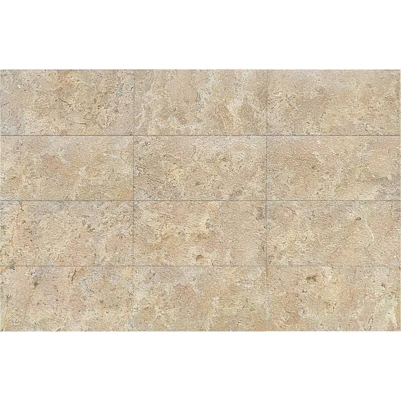 Roomfitters Natural Marble Tile, Leather Finish Stone for Floor and Wall, Genuine Marble, 4-Piece Box, Gold Yellow Beige