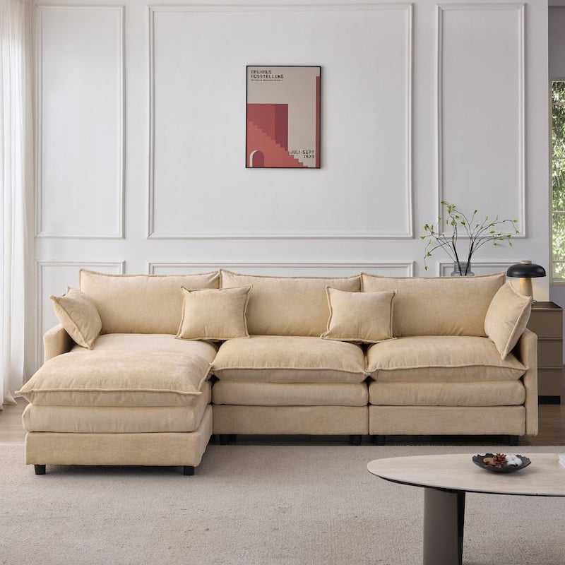 105" Modern L-Shaped Chenille Fabric Sectional Sofa with Ottoman