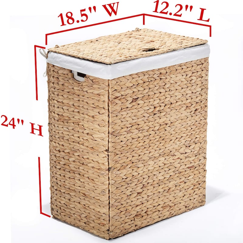 Premium Handwoven Portable Laundry Bin Basket with Carrying Handles, Household Storage Water Hyacinth, Rectangular Hamper