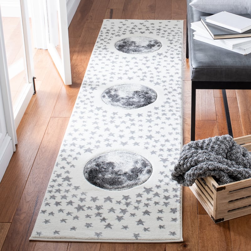 SAFAVIEH Carousel Kids Aine Moon Rug - 2' x 8' Runner - Ivory/Grey - Runner