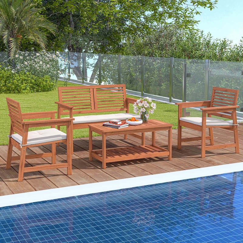 Costway 4 PCS Patio Conversation Set with Soft Seat Cushions 2-Tier - See Details