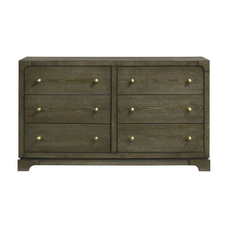 6 Drawers Wooden Dresser with Brass Knobs in Dark Cocoa - Dark Cocoa - 6-drawer