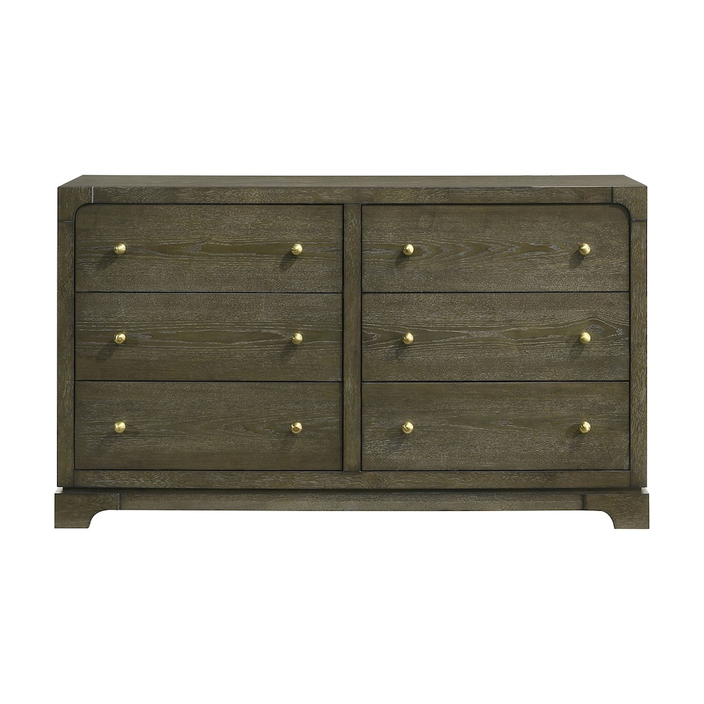 6 Drawers Wooden Dresser with Brass Knobs in Dark Cocoa