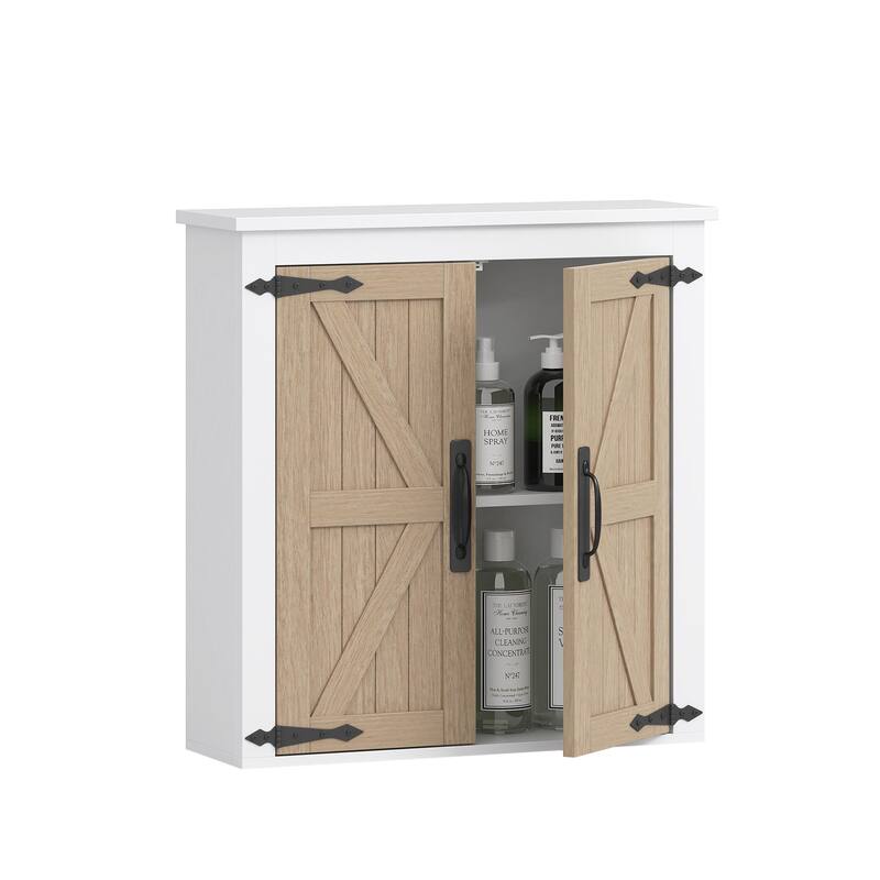 COSTARS Farmhouse Bathroom Wall Cabinet Over Toilet, Wood Grain Medicine Cabinet Organizer with Barn Doors & Adjustable Shelves