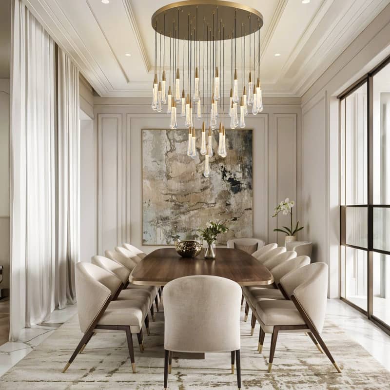 KAYLA Raindrop Chandelier, Modern Glass Pendant Light, Bulb Included