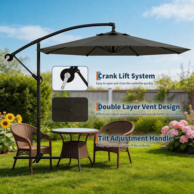 10 ft Offset Patio Umbrella, with with Easy Lift & Tilt Adjustment