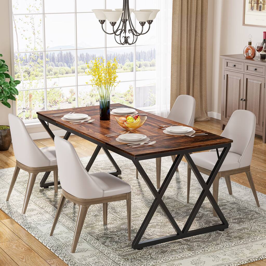 Dining Table for 6, 70.87 Inch Wooden Dining Room Table Rectangle Kitchen Table