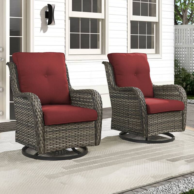 Gymojoy Patio Rattan Wicker 360 Degree Swivel Chair 2-Piece