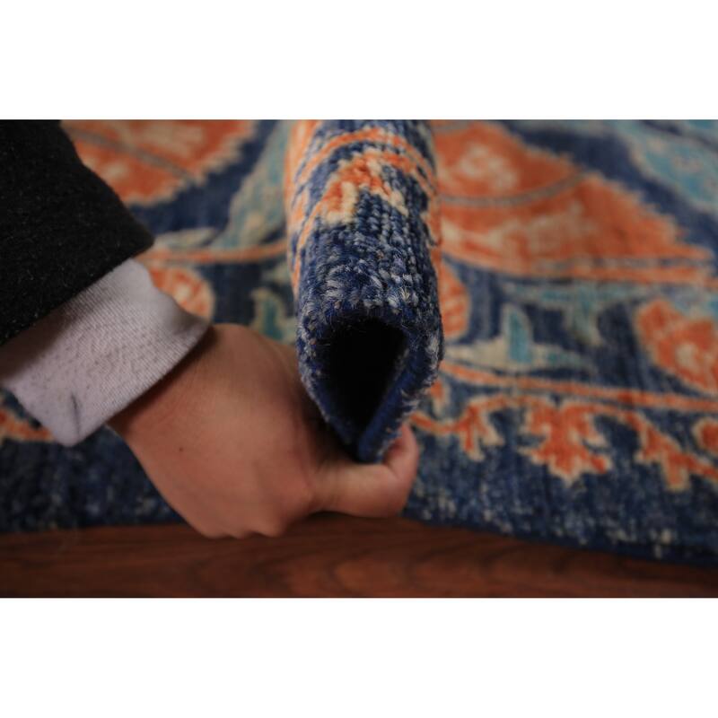Blue & Orange Ziegler Vegetable Dye Area Rug Hand-Knotted Wool Carpet - 6'2" x 9'5"