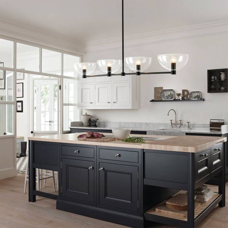 4-Light Modern Simple Bowl Design Linear Pendant Light for Kitchen Island