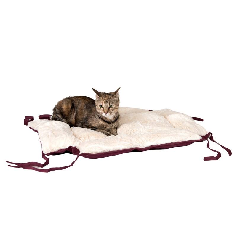 2-In-1 Cat Pet Bed and Fleece Cat Mat, Burgundy/Ivory - 16"L x 16"W x 6"H
