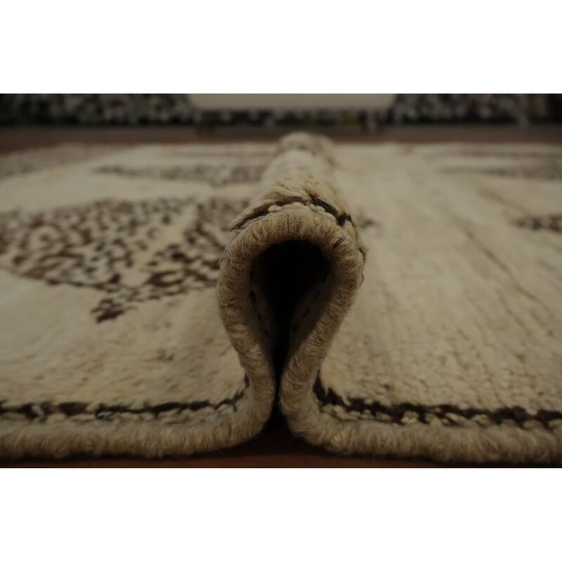 Hand Knotted Oriental 100% Wool Carpet Modern Tribal Beige & Ivories Moroccan Area Rug - 9' 7'' X 6' 8''
