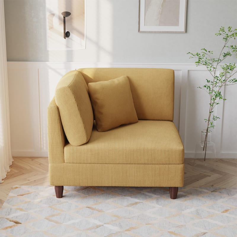 Corduroy Accent Chair with Ottoman Modular Couch Sectional Sofa - Armchair - Orange/Left Facing