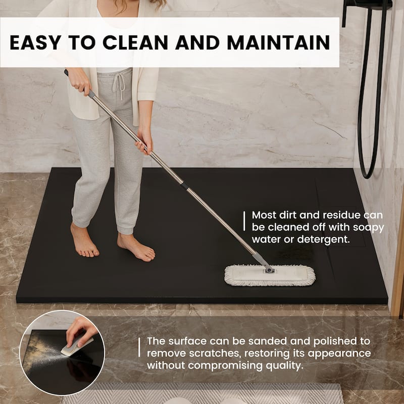 SMC Alcove Shower Pan Base with Reversible Drain, Low Profile, Wheelchair Access, Slip-Resistant, cUPC Certified