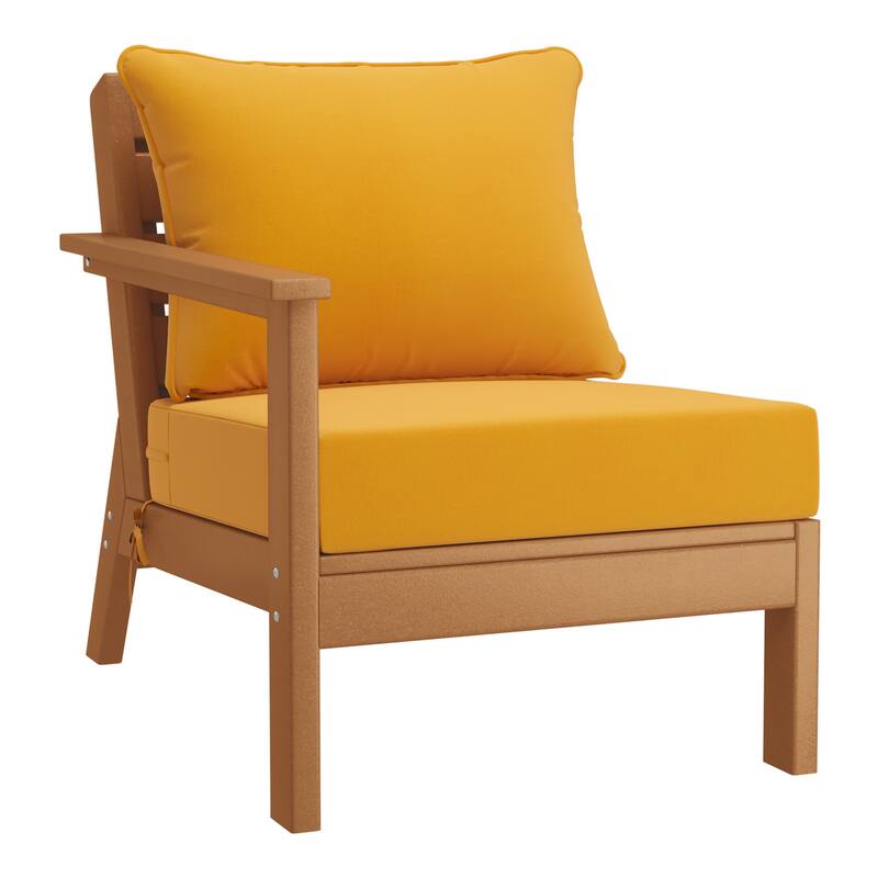Birchwood All Weather HDPE Outdoor Patio Deep Seating Teak Left Arm Facing Chair With Cushions (1-Piece)
