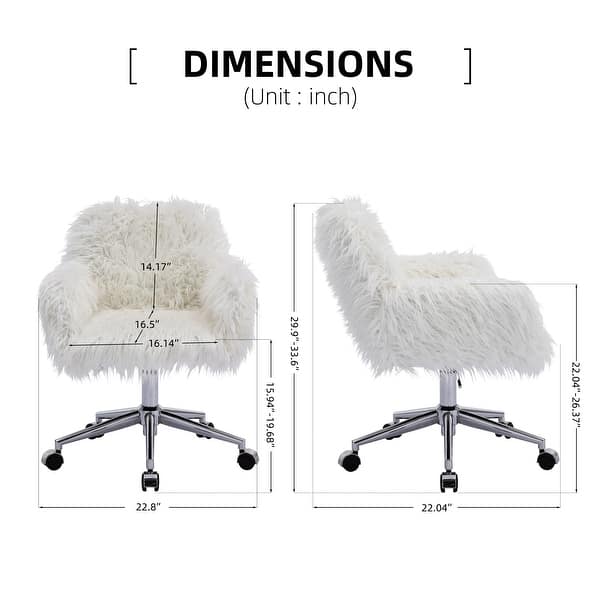 Faux Fur Home Office Chair, Upholstered Arm Chair with Wheels, Height Adjustable Vanity Accent Chair, Cute Furry Makeup Chairs
