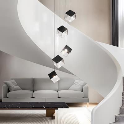 Ice Cube Pendant Lights Cluster Stairway Multi 5-Light Pyrite Chandelier - N/A