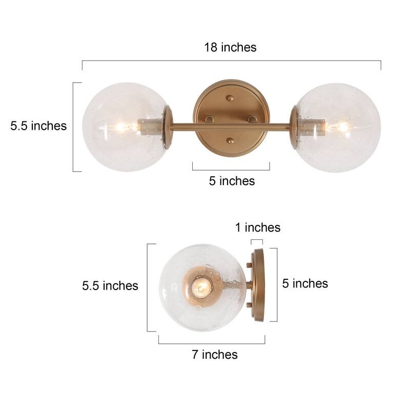 Koiny Modern 2-light Globe Wall Sconces Rose Gold Seeded Glass Bathroom Vanity Lights - L18" x W7" x H5.5"