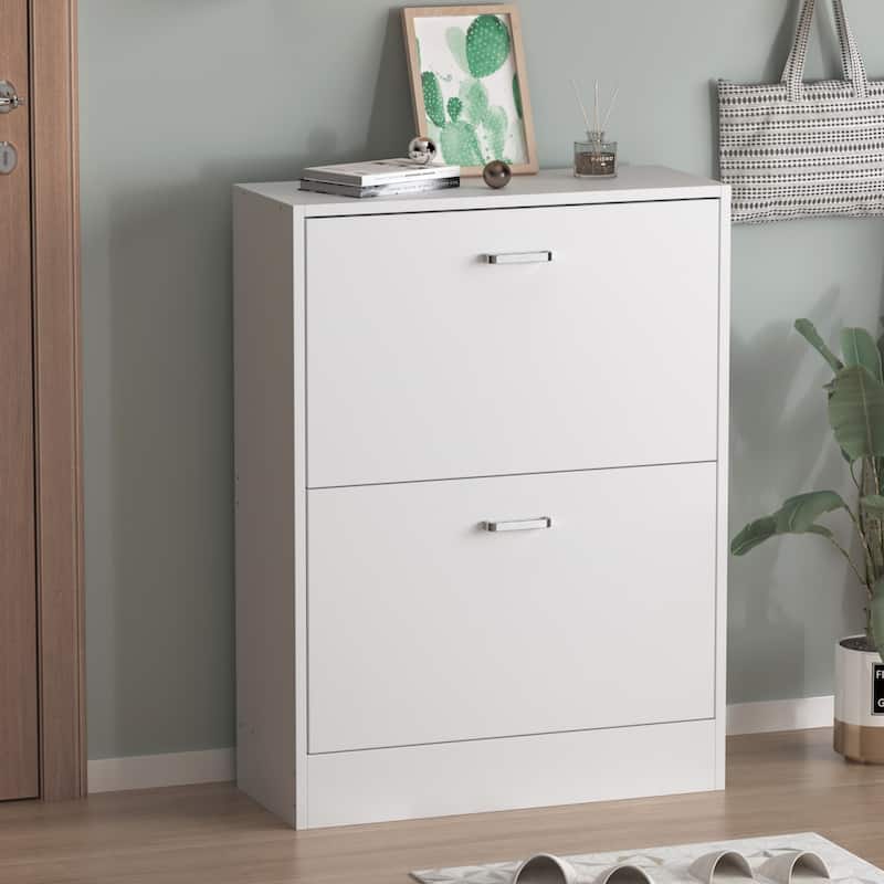 23.6"W Trendy Shoe Storage Cabinet with 2 Large Fold-Out Drawers
