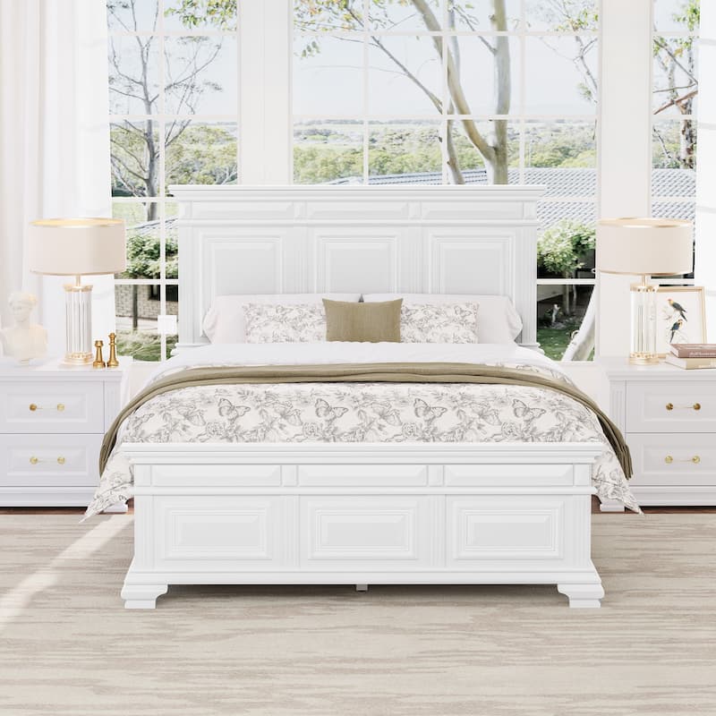 Classic Solid Wood Panel Bed Frame - White - Queen