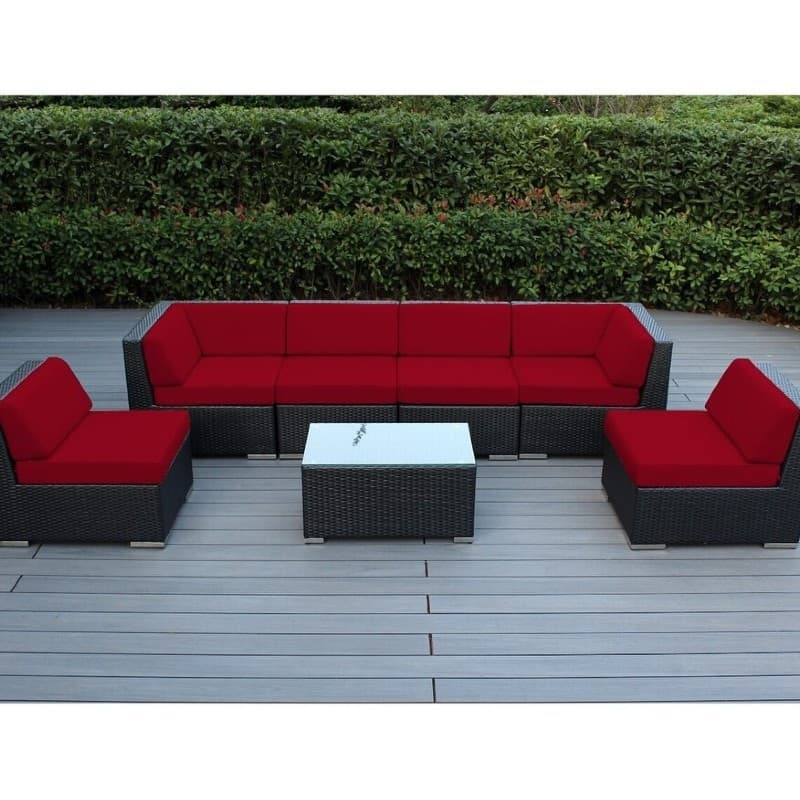 Ohana Outdoor 7-pc. Cushioned Black Wicker Conversation Set - No Assembly