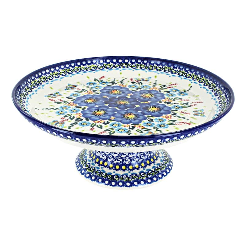 Blue Rose Polish Pottery 283 Vena Cake Plate - Garden of Blue