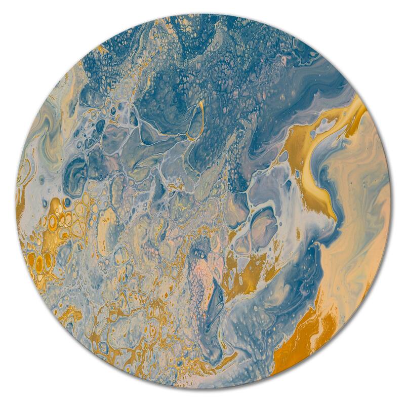 Designart 'Brown And Blue Marble Waves' Modern Metal Circle Wall Art - 11x11 - Disc of 11 Inch