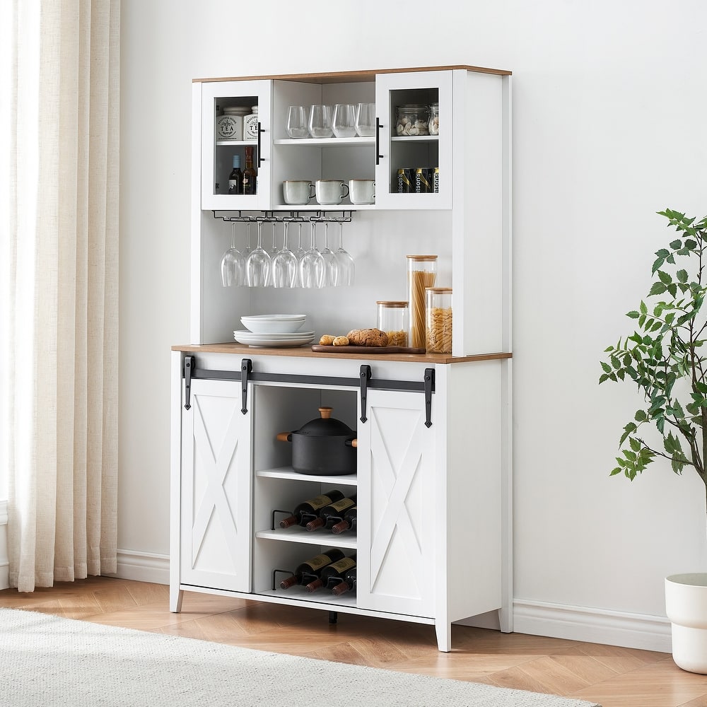 42.5-inch Farmhouse Wine Cabinet with Sliding Barn Door - 15.7"D x 42.5"W x 69.6"H