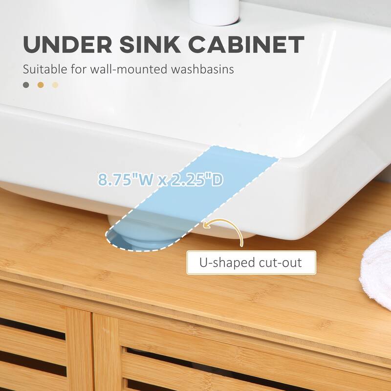 Bamboo Under Sink Cabinet with 2 Slatted Doors, Freestanding Bathroom Sink Cabinet Space Saver Organizer