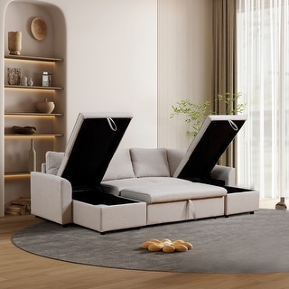 U-Shape Pull-out Sleeper Sectional Sofa with Double Storage Spaces ...