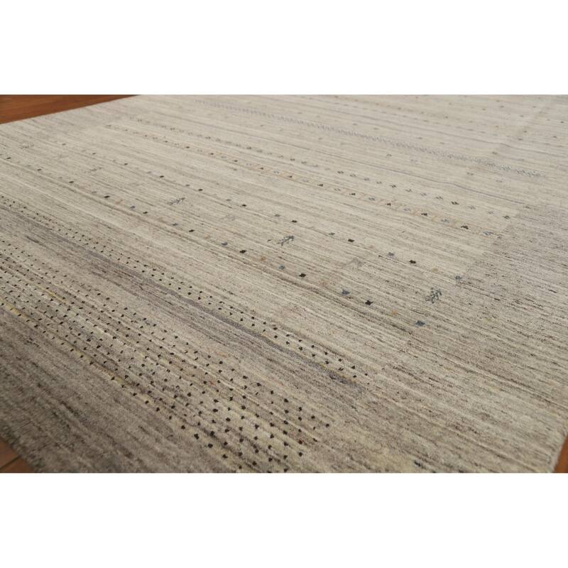 Hand Knotted Oriental 100% Wool Carpet Tribal Tribal Beige & Ivories Gabbeh Area Rug - 9' 9'' X 6' 7''