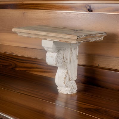 Rick 14 Inch Wall Shelf, Rectangular Brown Top, Fir Wood, Distressed White