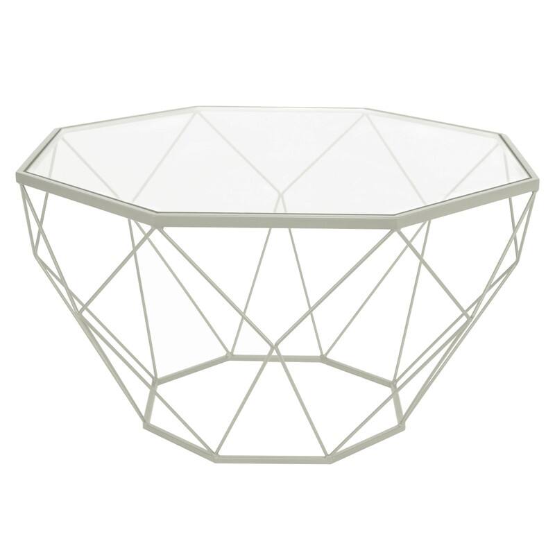 Malibu 29" Modern Octagon Center Coffee Table with Tempered Glass Table top & Sturdy Metal Geometric Base for Living Room Office - White