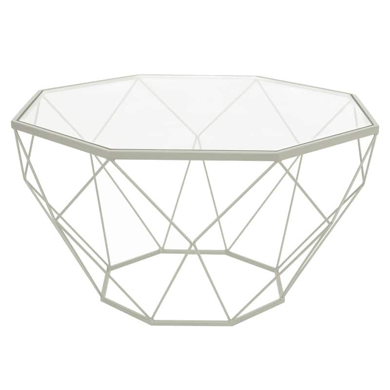 Malibu 29" Modern Octagon Center Coffee Table with Tempered Glass Table top & Sturdy Metal Geometric Base for Living Room Office