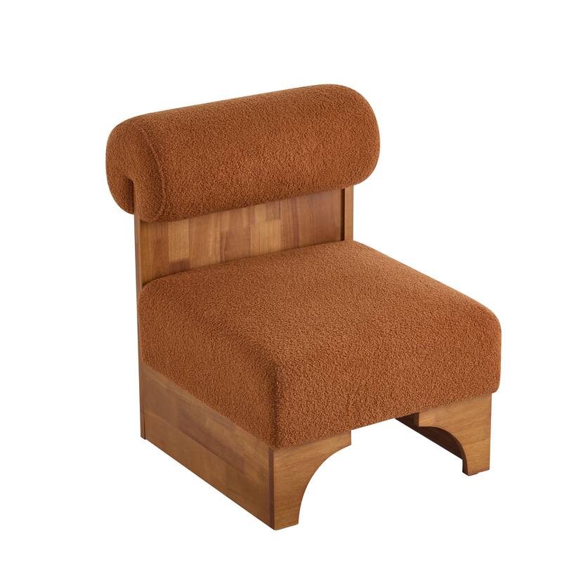 Modern Boucle Lounge Chair with Solid Wood Frame and Rolled Backrest, Soft and Durable Boucle Upholstery