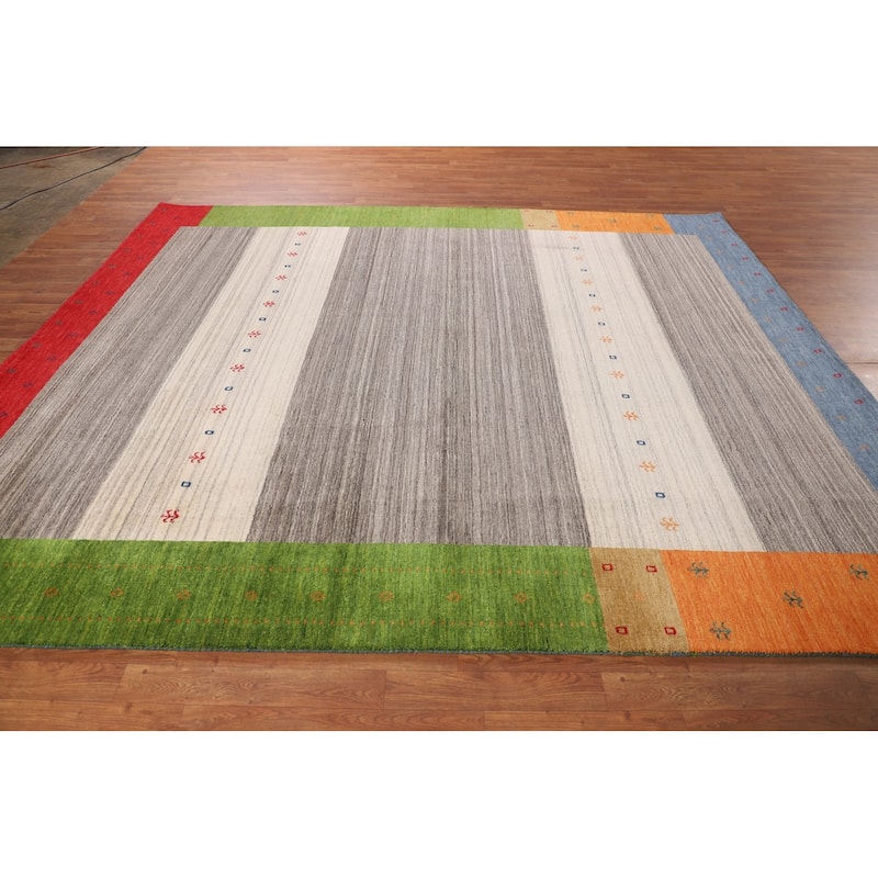Striped Gabbeh Indian Area Rug Handmade Multi-Color Wool Carpet - 8'1"x 9'7"