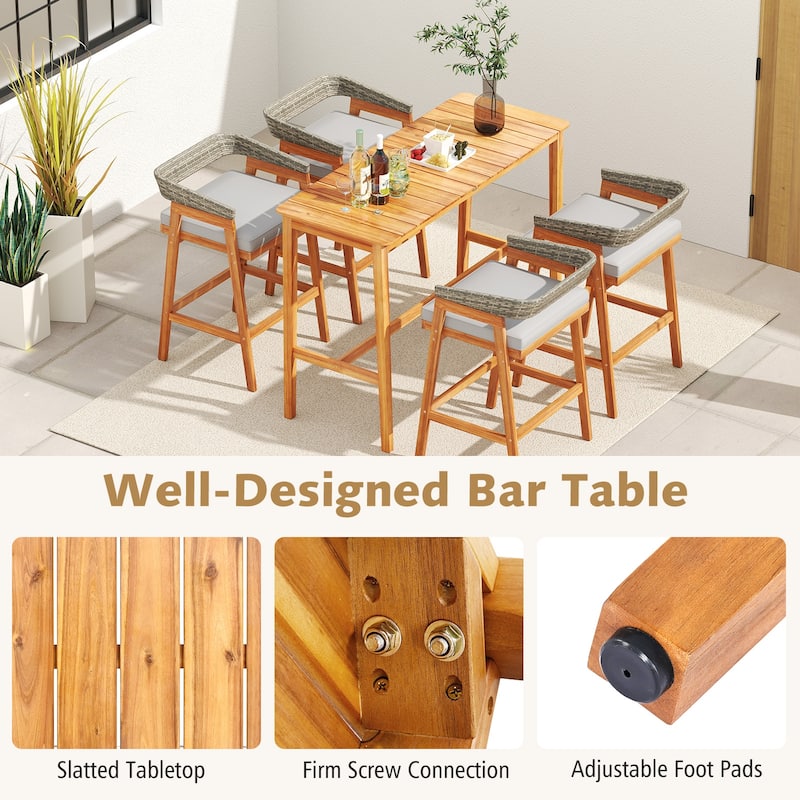 Outdoor Bar Table Counter Height with Footrest and Slatted Top - 54" x 22" x 38"