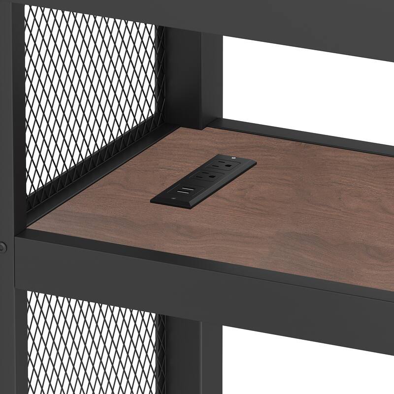 Twin XL Loft Bed with Desk and Storage Stairs, Metal Loft Beds with LED Lights, USB Ports, Multifunctional Iron Nets