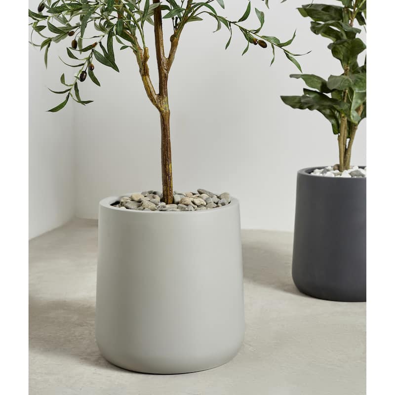 Indoor/Outdoor Large 1-Piece Nordic Minimalist Fiberstone Lightweight Round Planter Pot - 14, 11 inch Matte Finish