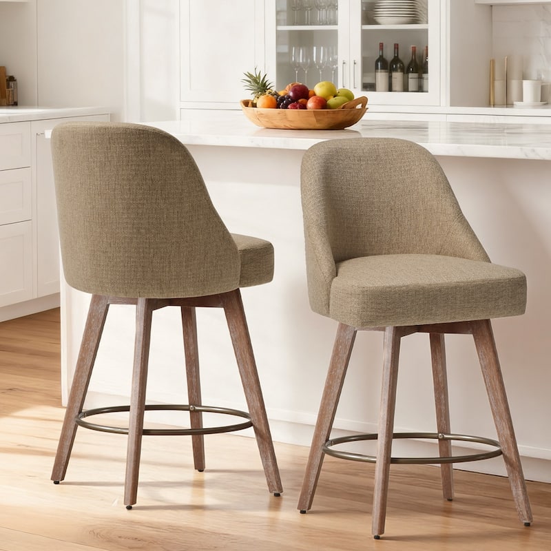 26" Upholstered Counter Height Swivel Bar Stool, Counter Stools with Solid Wood Legs - 39.37"H x 22.44"D x 21.65"W