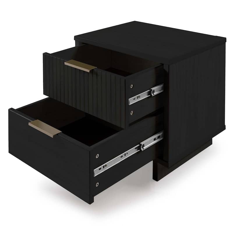 Manhattan Comfort Granville Mid Century Solid Wood 2 Drawer Nightstand Set of 2